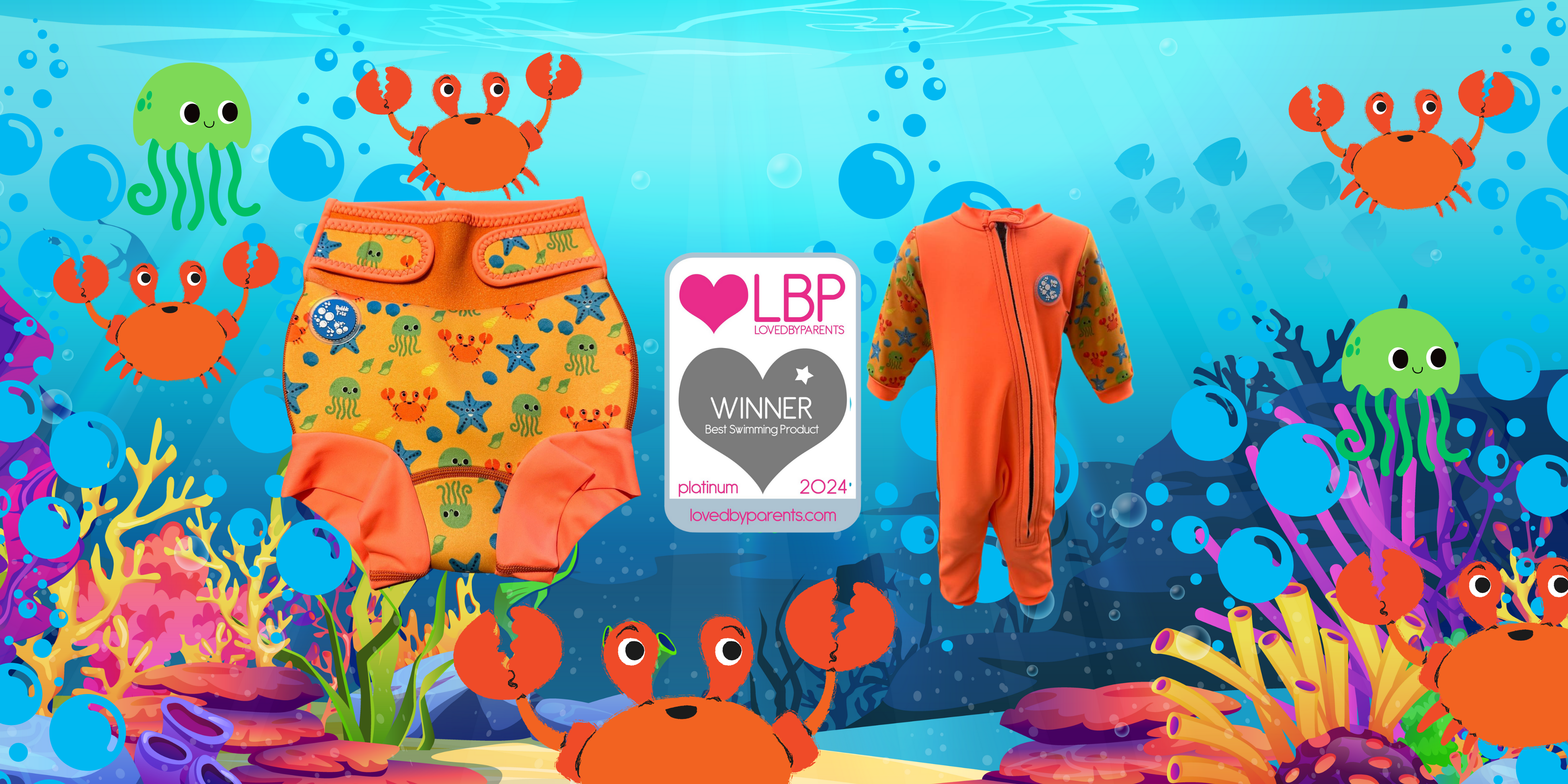 Bubble Tots Under the Sea Range Go Anywhere Swim Nappy Easy Zip Thermal Swimsuit