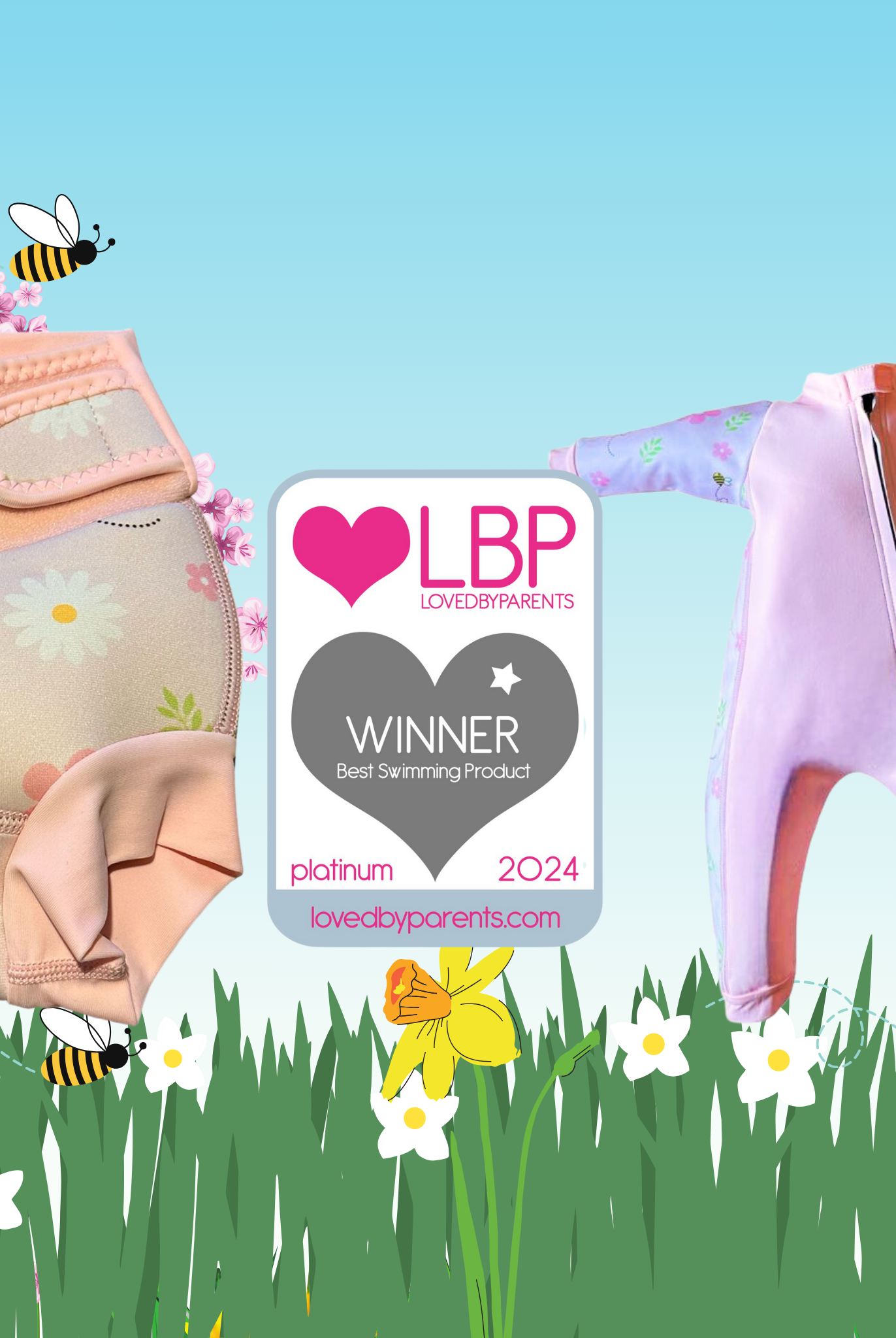 Bubble Tots Flowers and Bees Spring Range Go Anywhere Swim Nappy Easy Zip Thermal Swimsuit