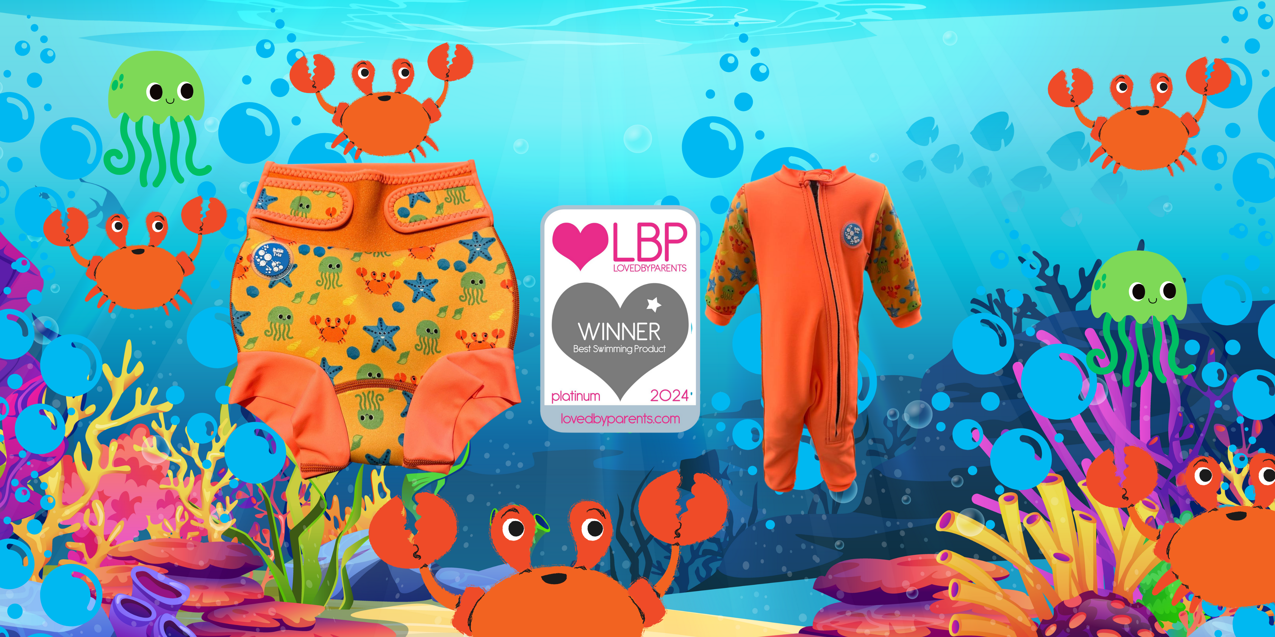 Bubble Tots Under the Sea Range Go Anywhere Swim Nappy Easy Zip Thermal Swimsuit 